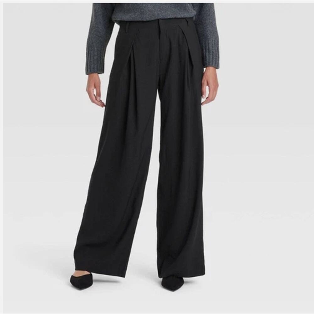 High-Rise Wide Leg Pleated Front Trousers - A New Day Black 10 NWT